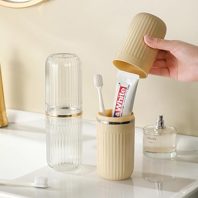 Travel Toothbrush Cup Case, Toothbrush Travel Container Portable Travel Toothbrush Holder Toothpaste Storage for School Camping Business Trip Bathroom (White,Yellow)
