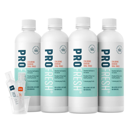 ProFresh Oral Rinse, 16.9 Ounce Bottle (Pack of 4), 2 Month Supply, Includes Prep Packs, Alcohol Free, Flavor Free, Fights Bad Breath