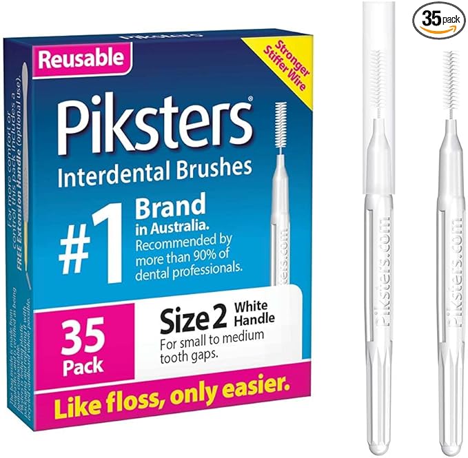 Piksters Interdental Brushes, 35 pk, Size 2, Interdental Tooth Brush for Small & Medium Gaps, Gum Soft Bristles for Plaque Removal, Safe for Braces