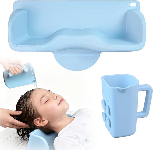Portable Hair Washing Station for Kids – Soft Silicone Shampoo Basin with Neck Support & Rinse Cup | Fits Sink & Bathtub | Splash-Free Shampoo Buddy Set for Toddlers & Children