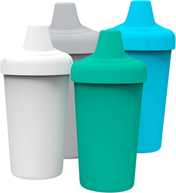 Avima Spill Proof Sippy Cups for Toddlers 1-3 Years - Bite Resistant & BPA Free Training Toddler Cups for Boys & Girls, 10 Oz, 4 Pack Set - Neutral Blue