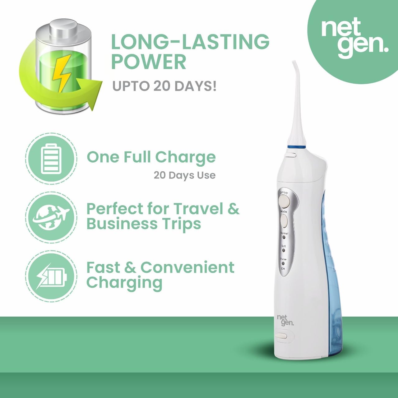 Cordless Water Flosser for Best Cleaning of Teeth Gums Professional Dental Oral Irrigator, IPX7 Waterproof Flosser with 3 Modes, Portable with Rechargeable Batteries,Jet Flosser for Home/Travel/Gift