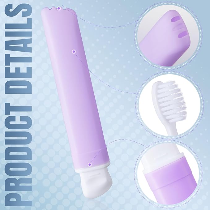 Patelai 4 Pieces Travel Toothbrush Set, Soft Bristle Mini Foldable Tooth Brush with Case, Individually Wrapped Small Portable Travel Size Toiletries Stuff for Camping (Macaron Color)