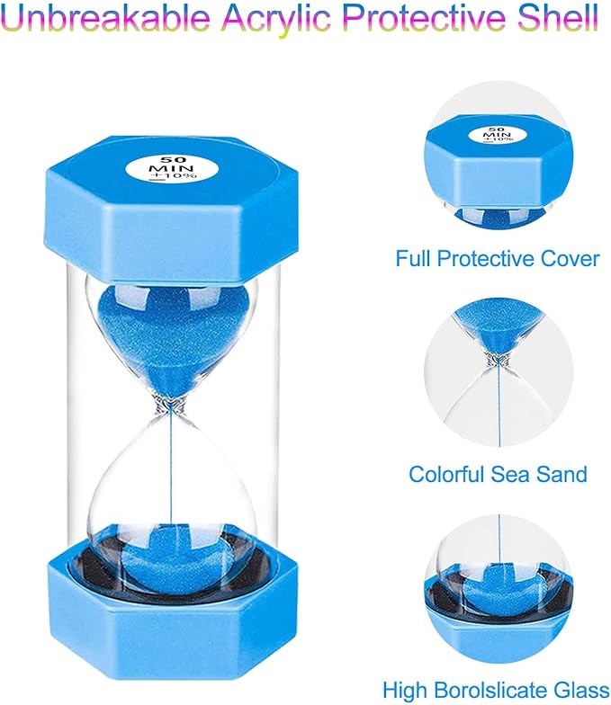 SuLiao Sand Hourglass Timer 50 Minutes,Unbreakable Plastic Sand Clock 50 Min,Colorful Sand Watch, Large Hour Glass Sandglass for Kids,Classroom, Games,Kitchen,Decoration