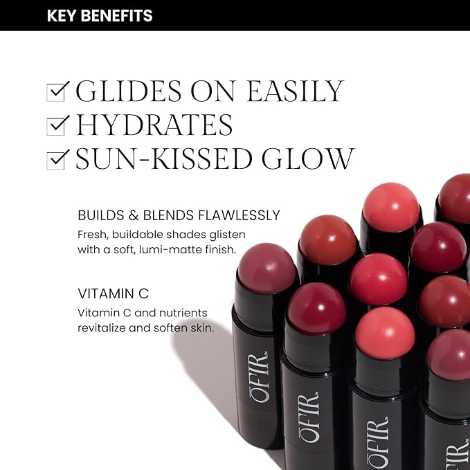 OFIR Cheek Tones Vitamin C Blush Stick | Buildable, Hydrating, Lightweight, Vegan Cream Blush Stick | Non-Transfer, Radiant Finish, Skin-Loving Formula | Dragonfruit - Deep Magenta | 0.21 oz