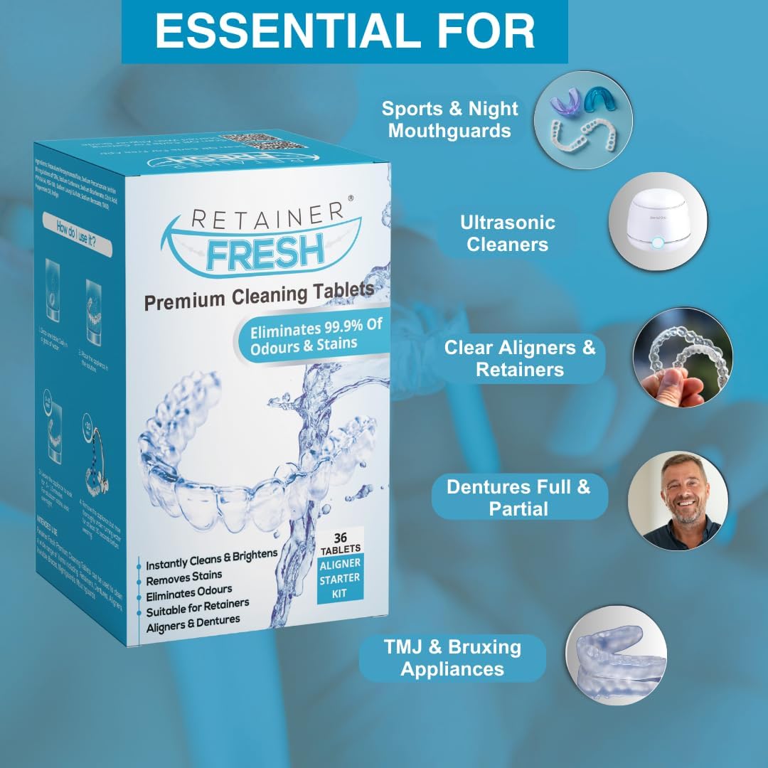 Retainer Cleaner Tablets - 36 Tablets 1 Month Retainer Fresh - Retainer Cleaning Tablets, Mouth Guard Cleaner, Denture Cleaner, Aligner Cleaner, Brite Retainer Tablets