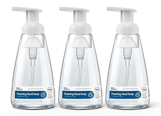 Clean Revolution Ready to Use Foaming Hand Soap| Three Pack | Jumbo 15oz Bottles | Gentle, Moisturizing & Eco-Friendly | Real Essential Oils | Fragrance Free | 45 Total Fl Oz, Clear