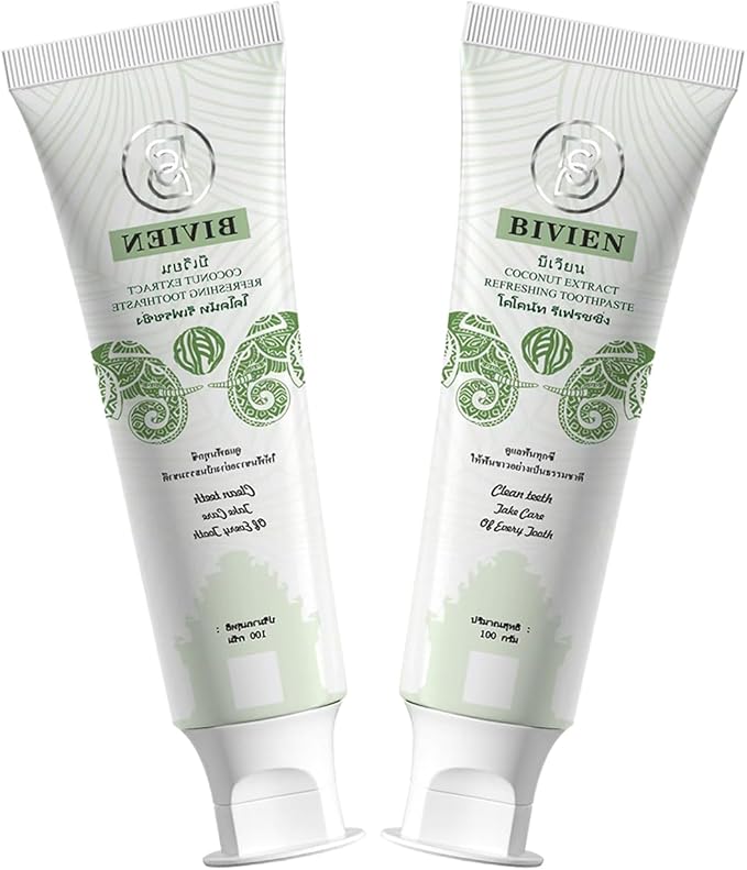 Bivien Coconut Fresh Deep Whitening Fluoride-Free Toothpaste Imported from Thailand (2pcs)
