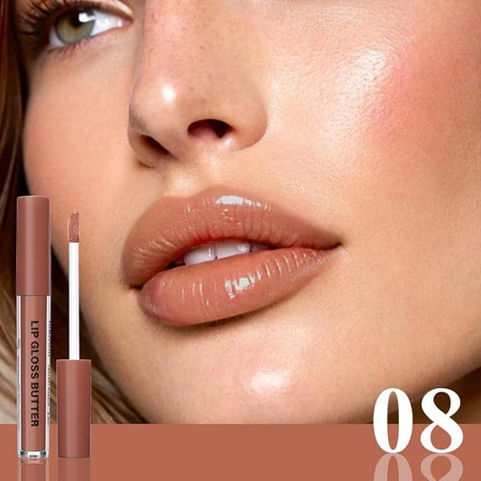 Honey Butter Lip Stain Tinted Lip Gloss, Shine Moisturizing Plumper Liquid Lipstick for Women, Natural Nourishing Hydrating Lip Balm for Dry Lips, Lightweight Lip Liner Care Makeup,Vegan #12+#8