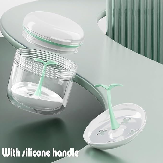 MURRI&MURRDI Retainer Case, Denture Bath Box with Strainer Basket, Mouth Guard Case, Braces Cleaner Cup Cute Denture Holder Retainer Storage Soak Container for Travel (White)