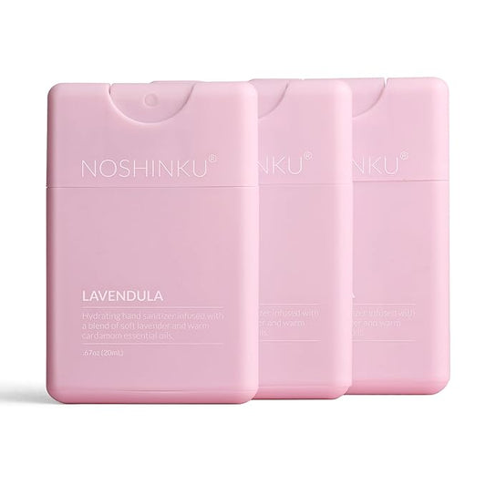 Noshinku - Refillable Hand Sanitizer Lavendula 3-Pack, Travel Size Spray with Hydrating Botanical Oils, Natural Ingredients, All Natural Fragrances, Sugarcane Derived Alcohol, No Parabens, No Dyes