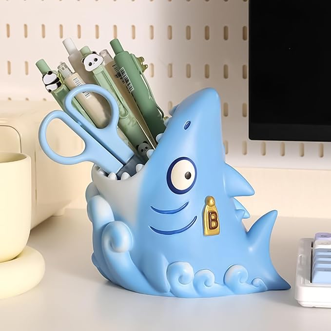 Shark Toothbrush Holder - Cute Cartoon Toothbrush Holder for Kids, Fun Resin Pen Pencil Holders | Safe Tooth Brush Holders | for Kids Boy Girl Adults Home Indoor Bathroom Kitchen