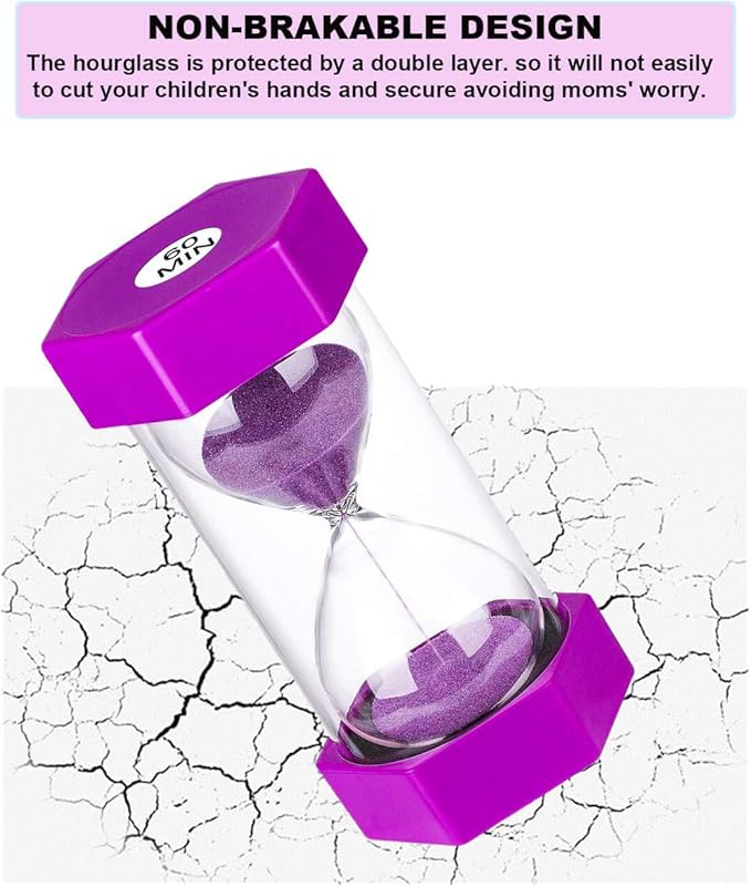 Sand Timer 1 Minute Hourglass Timer, Colorful Sand Watch 1 Minute, Small Purple Sand Clock one Minute, Plastic Hour Glass Sandglass Timer for Kids, Games, Classroom, Kitchen, Decor