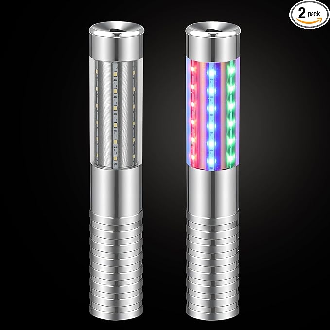 2 Pieces RGB LED Strobe Baton Light Rechargeable Bottle Service Sparklers Stick Reusable Champagne Bottle Handheld LED for Club Stage Nightclub Party Concert Event Bar Outdoor - Silver