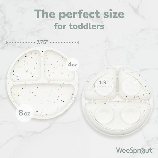 WeeSprout Suction Plates for Babies & Toddlers - 100% Silicone, Dinnerware Stays Put, Divided Design for Picky Eaters, Microwave & Dishwasher Friendly, 3 Pack