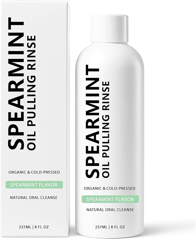 White Spearmint Oil Pulling Rinse, Cold-Pressed Coconut Mouthwash for Teeth Whitening, Powerful Organic Peppermint Oil Maintain Gum Health & Freshness Breath, Mint Mouthwash (8 fl oz)