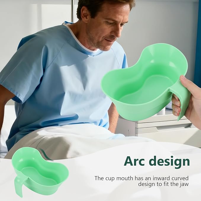 Emesis Basin with Wide Mouth & Handle - Bed Mouthwash Cup Kidney Shape Large with Handle, Patient Toothbrush Cup BPA-Free Plastic Vomit Cup for Elderly Bedridden Patients and Teeth Cleaning