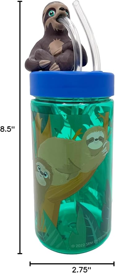 Kids Water Bottle, Toddler Cups, Tumbler with Lid and Straw, Travel Sippy Cup for Water or Milk, Kids Cups with Lids for Toddlers 3 and Up, BPA Free Plastic, 12 oz (Trend Zoo Sloth)