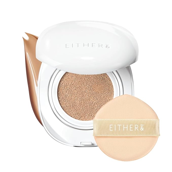 EITHER& Glow Pixel Cushion Foundation, Natural Coverage, Glow Finish – Up to 100 Hours, Moisturizing and Hydrating, Korean Beauty (#25.5P Tan, 12g)