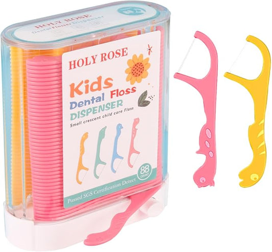 Kids Professional Dental Floss Picks Holy Rose Dental Flossers Dispenser Suitable for Teenagers,Children,Girls,Boys Unflavored Floss Sticks,Neat,Hygienic