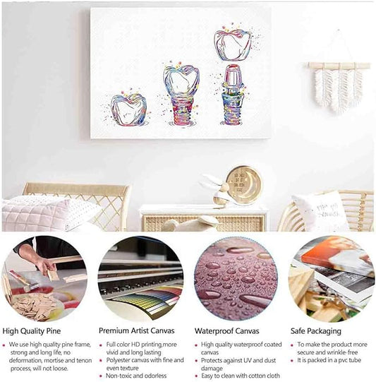 MBARE French Watercolor Paints,Dental Implant Art Watercolor Print Tooth Dental Clinic Decor Dentistry Student Science Dentist Gift Doctor~-16"X24" Canvas Print With Frame