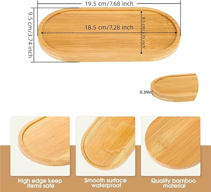 2PCS Bamboo Bathroom Trays - Suitable for The Bathroom,Kitchen,Breakfast Tray and Decorative Tray (7.68 in * 3.74 in)