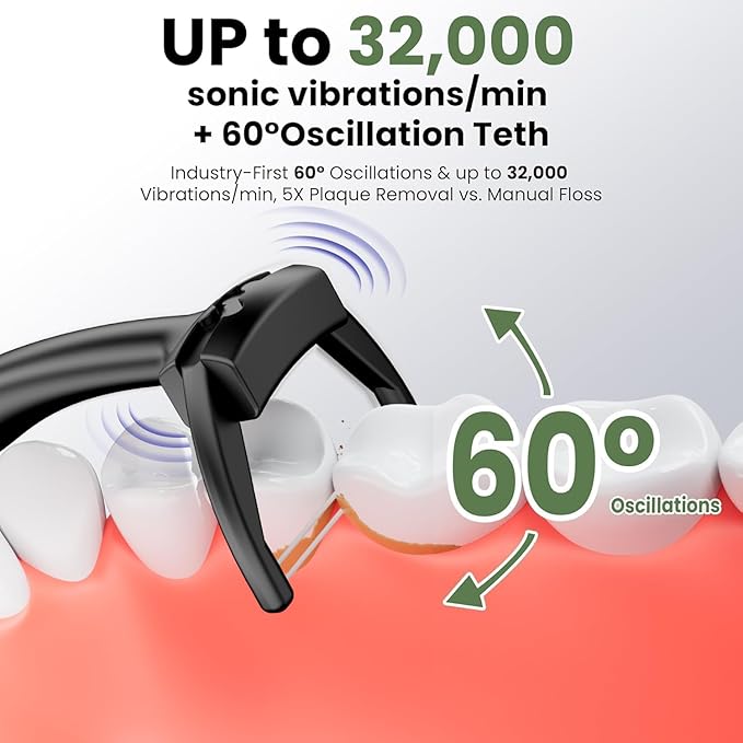 Electric Flosser for Teeth, Water Flosser Alternative with 5 Speeds + 54 Refill Heads, 5X Cleaning & 60 Day Battery Life, Oscillation Gliding for Sensitive Gum Care, Dentist Recommended -Black