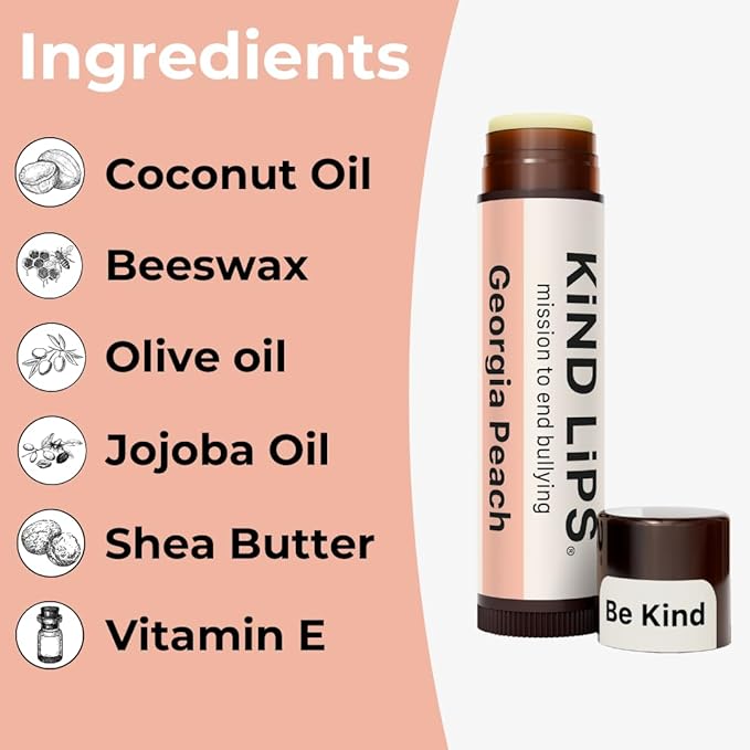 Kind Lips Organic Georgia Peach Lip Balm 2-Pack - Natural Cruelty-Free Moisturizer, Gluten-Free, Made in USA