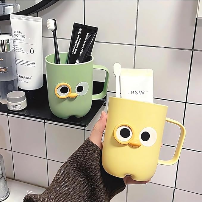 4 Pcs Cute Cartoon Bathroom Tumbler Cups, Unbreakable Reusable Toothbrush Holders, Plastic Household Drinking Cups, Dishwasher Safe Water Mugs for Kids Couples Friends (2 Large + 2 Small)