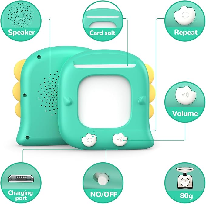 Kidzdo Dinosaur Talking Flashcards with 254 Words, Birthday Gifts for 2 3 4 5 6 Years Old Boys and Girls, Educational ABCs Learning Toy, Pocket Speech Language Therapy Toys for Autism Kids 1-6, Green