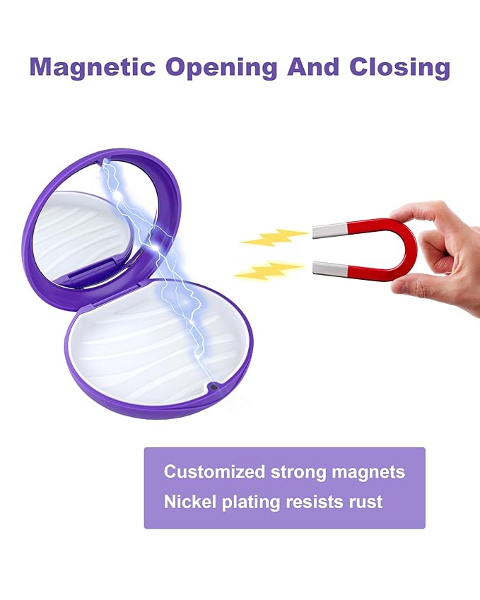 2 Pack Retainer Case with Mirror Kits, Aligner Case Compatible with Invisalign, Slim Night Guard Cases with Aligner Removal Tool, Brush and Chew, Purple