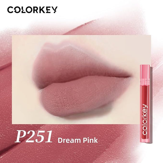 COLORKEY Airy Velvet Lip Tint, Matte Finishs, Longwear Rich Lip Colors, non-sticky, Creamy Soft Texture, Waterproof Lip Stain, Matte hydration, non-drying. Velvety finish (P251 Dream Pink, 3g)
