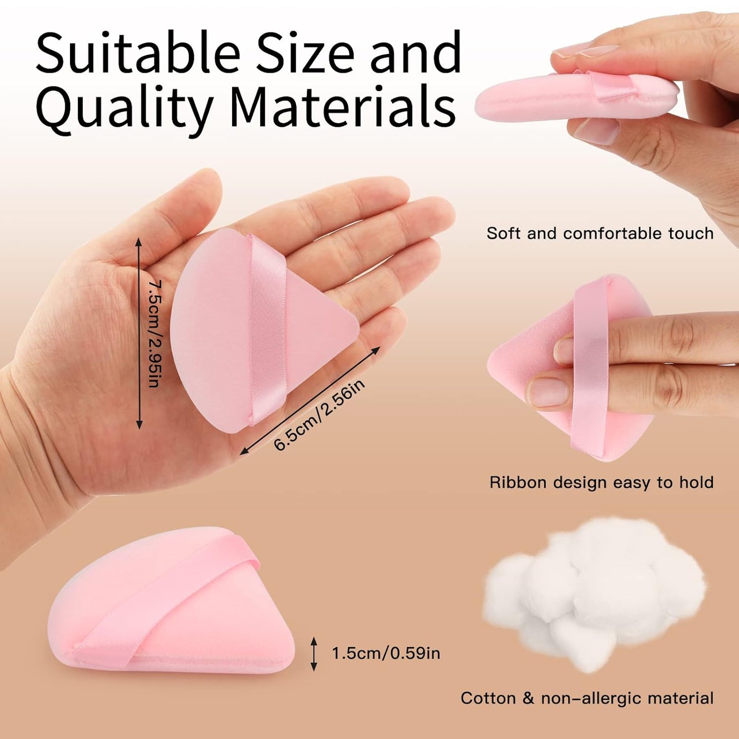 2 Pcs EVAOUXIU Triangle Powder Puff for Face Powder, Soft Plush Setting Powder Puff, Velour Cosmetic Foundation Blender Sponge Beauty Makeup Tools (Black&Pink)