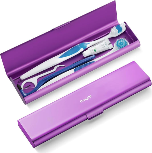 Wider Aluminum Toothbrush Travel Case, Portable Travel Toothbrush Holder, Durable Manual Toothbrush Box Container for Traveling, Bathroom, Camping, Business Trip-Not for 0.85oz Toothpaste, Purple