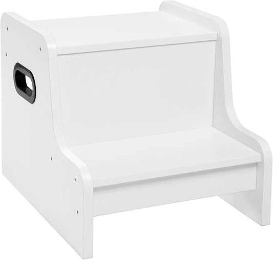 HOOBRO Step Stool for Kids, Two Step Toddler's Stool, Kids Potty Training Stool with Handles, Non-Slip Pads for Safety, Easy to Move, for Sink, Bathroom, Bedroom, White WT01JD01G1