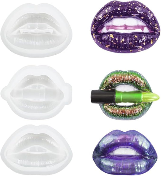 3 pcs Lips Resin Mold 3D Witchy Décor Molds Resin Art Molds Ornament Silicone UV Epoxy Casting Molds for DIY Unique