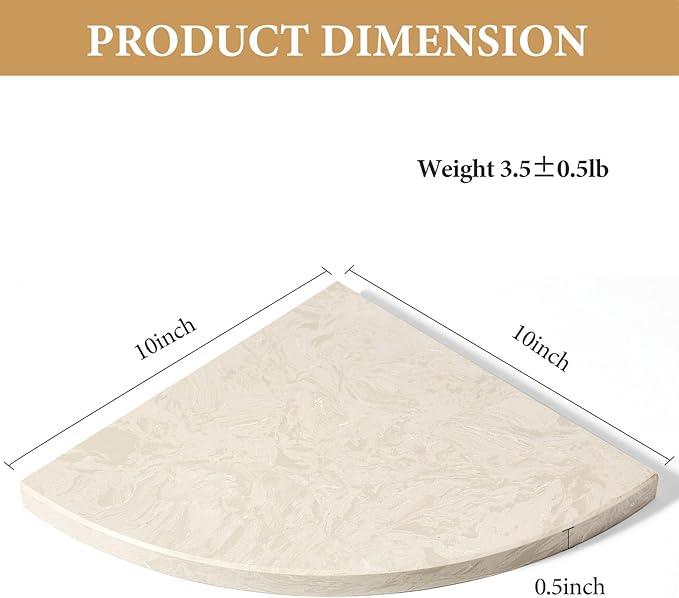 Koville Italian Natural Marble Corner Shelf, 2 Pcs Wall Mounted Marble Bathroom Corner Shelves Organizers, Polished Stone Corner Shower Caddy, No Drilling Adhesive Shower Caddies - Khaki Rose
