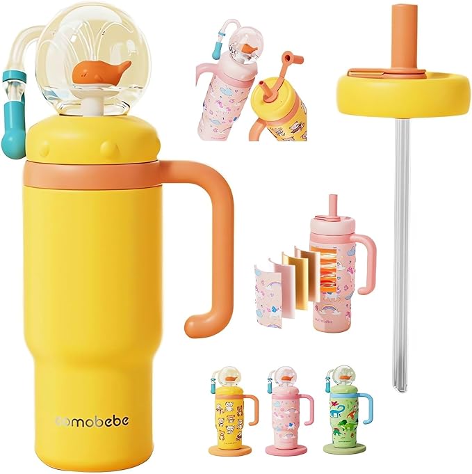 Stainless Steel Whale Fountain Tumbler with Handle 2025 Drinking Cup with Whale Squirt Insulated Travel Tumblers Kids Weighted Sippy Cup No Spill Cute Water Bottle with Lids and Straws Leak Proof (A4)
