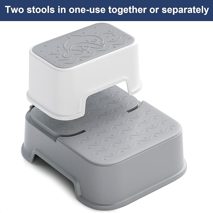 2 Step Stool for Kids (2 Packs),Toddler Stool for Bathroom Sink,Potty Training,Toilet Stool, Slip Resistant(Grey)