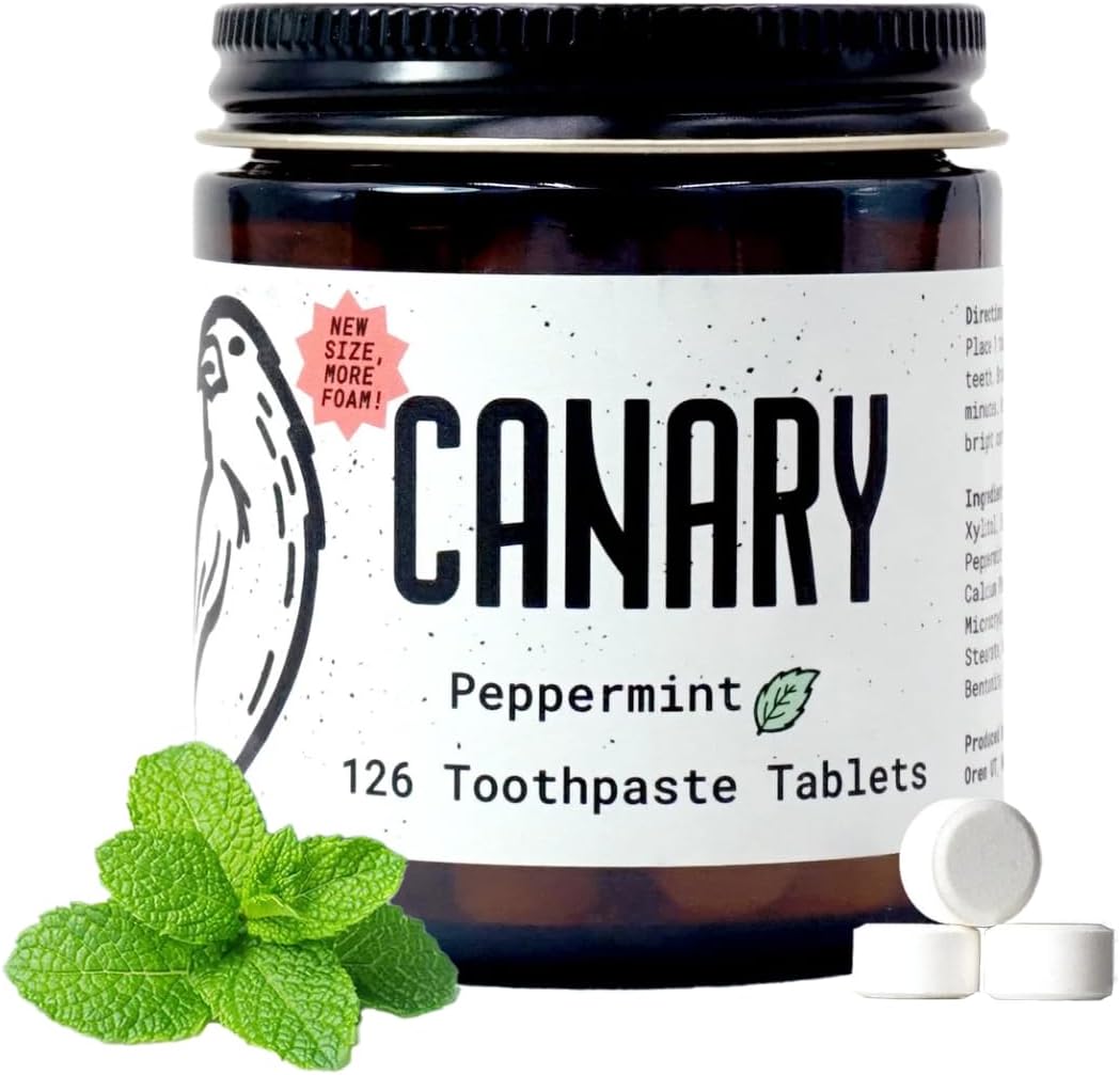 Canary Nano Hydroxyapatite Toothpaste Tablets Peppermint - Remineralizing, Fluoride Free, All Natural Tabs with Xylitol - Great for Travel, Plastic Free - 126 Count