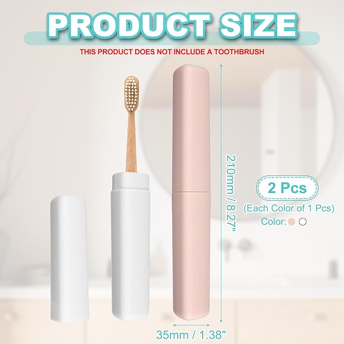 uxcell 2Pcs Travel Toothbrush Case, 8.27 x 1.38 Portable Travel Toothbrush Holder, Plastic Toothpaste Container for Bathroom, Gym, Business Trip, Camping, Beige/Pink