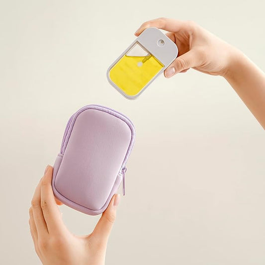 2Pcs Small Makeup Bag, Mini Portable Travel Cosmetic Bag, Soft Neoprene Makeup Pouch with Zipper, Fashion Accessory with Snap Hook, Cute Coin Purse Lipstick Cosmetic Travel Organizer(Black+ Purple)