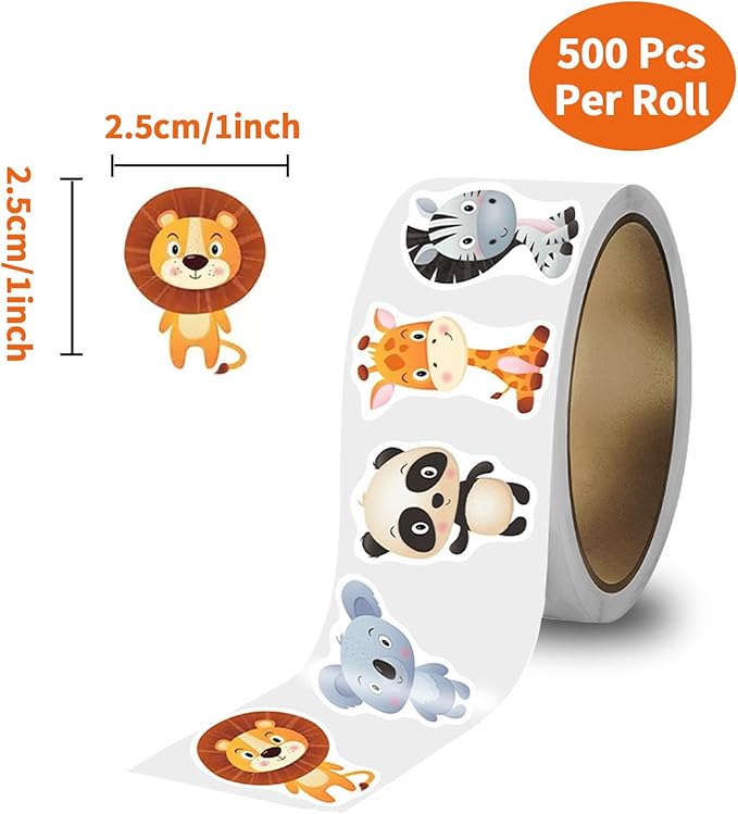 2 Roll Animal Stickers for Kids,1 Inch Cute Reward Sticker in 16 Patterns,Teacher Supplies for Classroom,Incentives Sticker Bulk for Kids,1000 Pcs Motivational Stickers for Party Favors