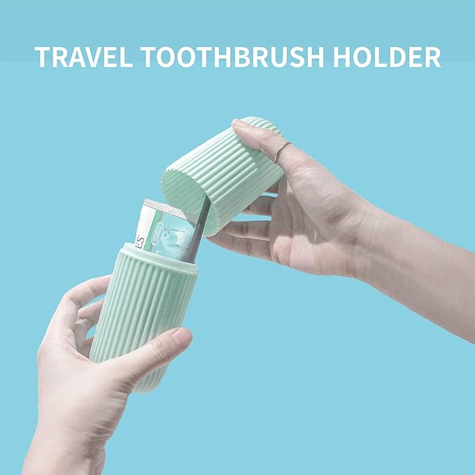 Sunenlyst 2Pcs Travel Toothbrush Holder, Portable Toothbrush Case for Traveling, Camping, Business Trip and School, Multifuction Plastic Toothbrushes Toothpaste Set with Two Colors, Green and Grey
