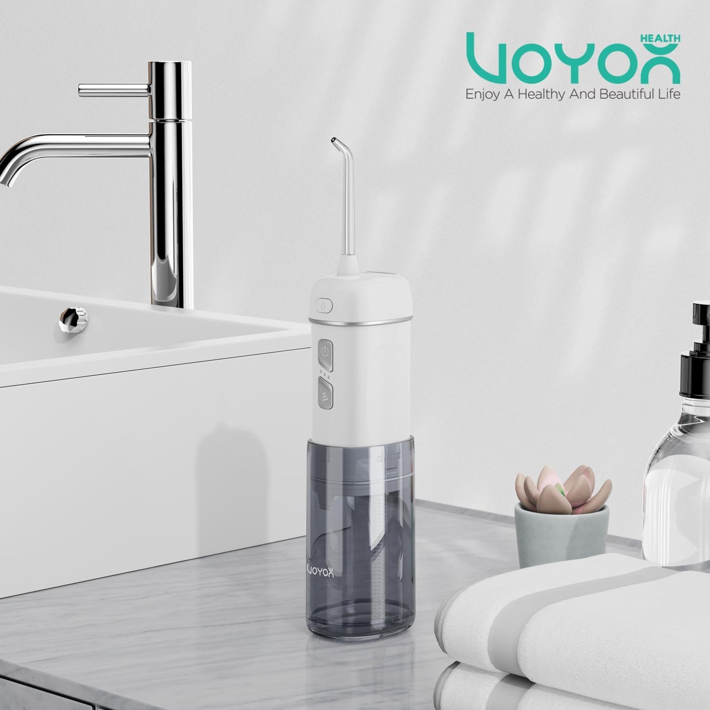 VOYOR-HEALTH Portable Water Flosser Cordless, Mini Travel Oral Irrigator with Telescopic Water Tank, IPX7 Waterproof Water Dental Flosser for Teeth Cleaning Braces & Dental Care WF510 (Silver)