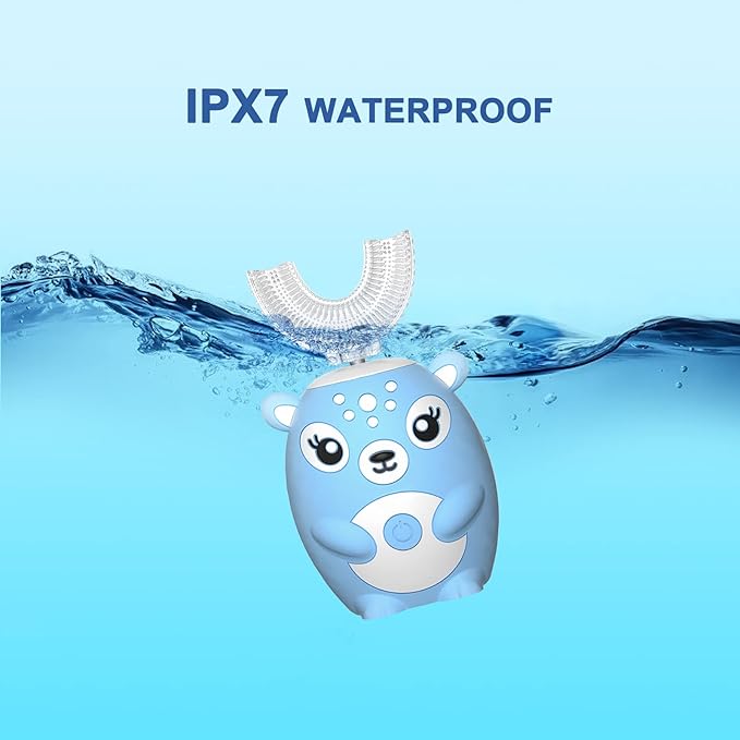 Kids Electric Toothbrushs U Shaped sonic Automatic Toothbrush with 4 Brush Heads, Six Cleaning Modes,Cartoon deer Modeling , full mouth toothbrush for baby