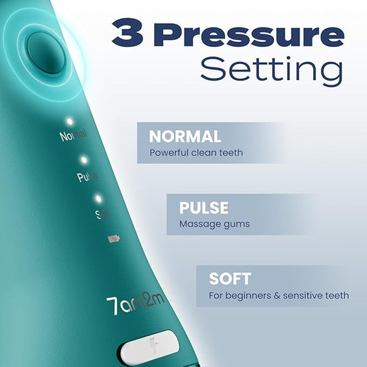 7AM2M Portable Cordless Water Flosser, Oral Irrigator with 3 Modes & 2 Tips, Fast Rechargeable, IPX7 Waterproof, Dental Water Flosser for Travel and Home Use (Peacock Green)