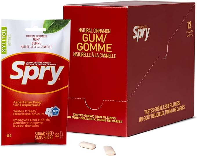 Spry On The Go Fresh Natural Xylitol Chewing Gum Dental Defense System - Aspartame-Free, Sugar-Free, Non-GMO (Cinnamon, 55 Count - Pack of 12)