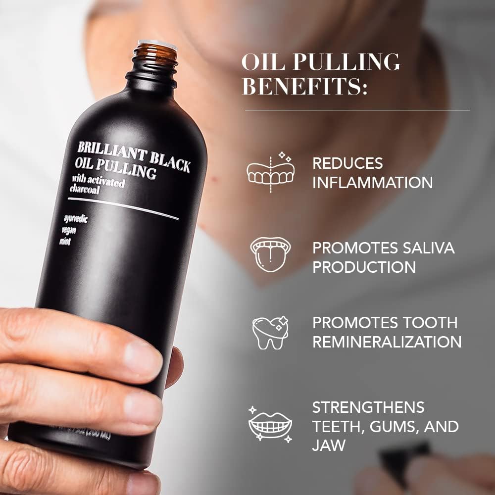 Terra & Co.® Brilliant Black® Oil Pulling Mouthwash | Natural Oil Rinse with Vitamin E for Strong Gums & Healthy Teeth | Fluoride-Free, Made in USA | 6.75 oz