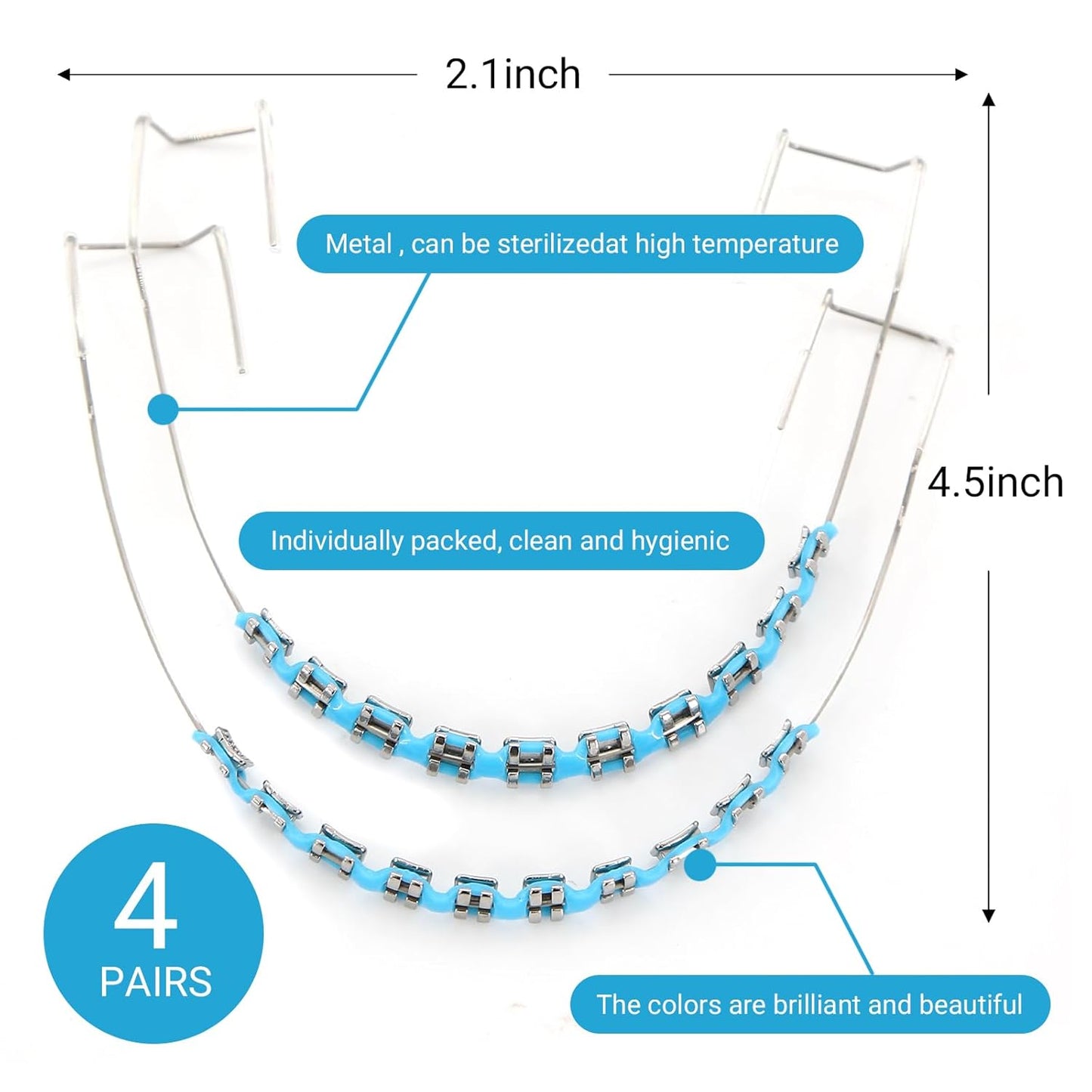 4 Pair of Temporary Tooth Decoration, Teeth Retainer Practical Brackets para Dientes Sturdy Retenedores de Dientes Ortodoncia Props for Dental Students to Practice (Blue)